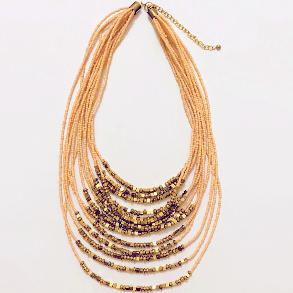 Peach Blush & Gold Layer Beaded Statement Necklace